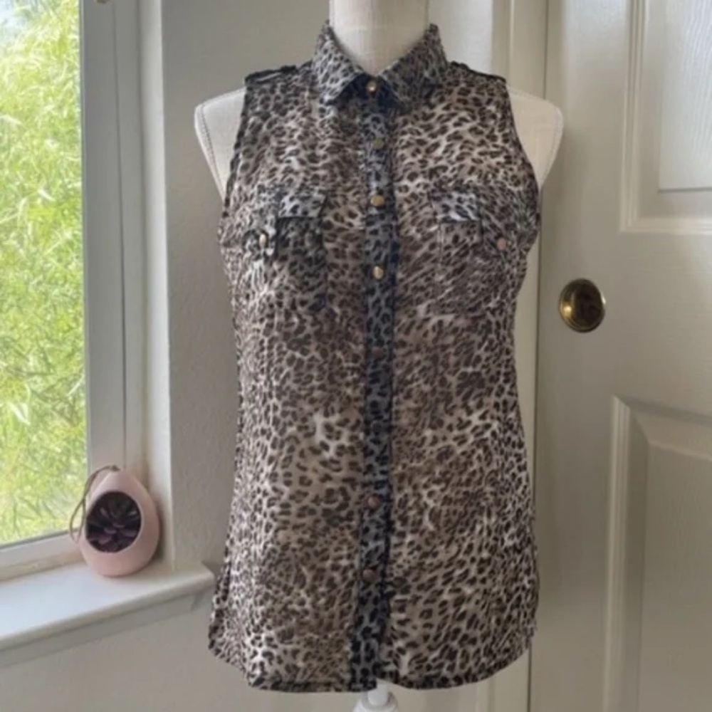 Charlotte Russe | Y2K Sheer Leopard Print Blouse with Gold Buttons | Size S